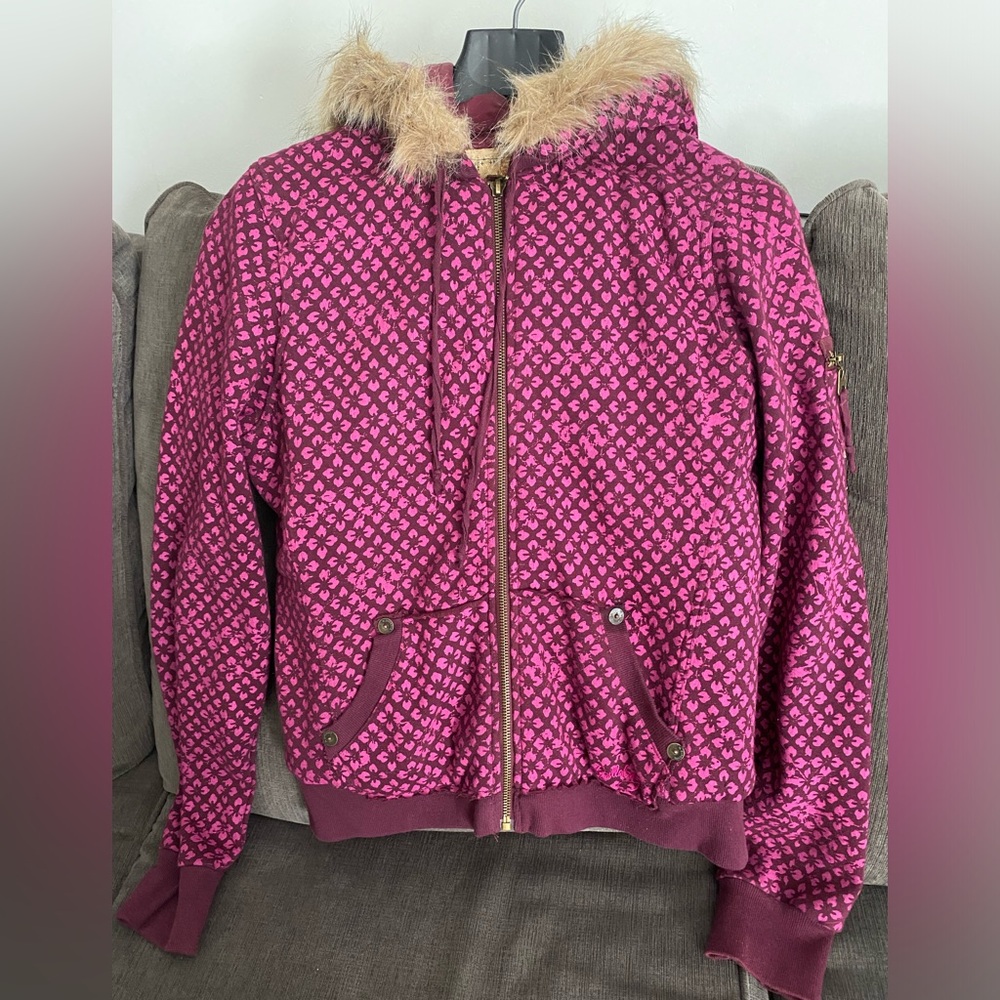 Billabong Vintage Maroon Geometric Bomber Jacket